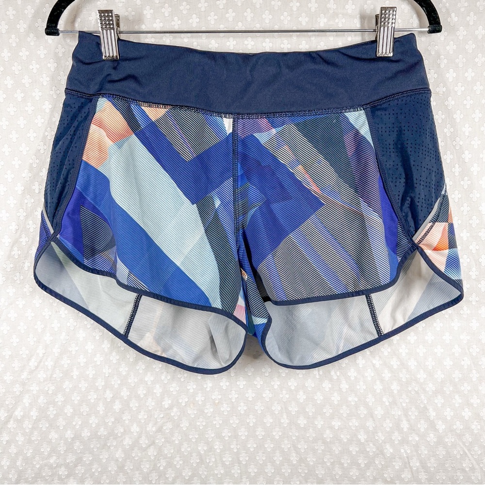 Athleta Blue Geometric Running Free‎ Lined Shorts